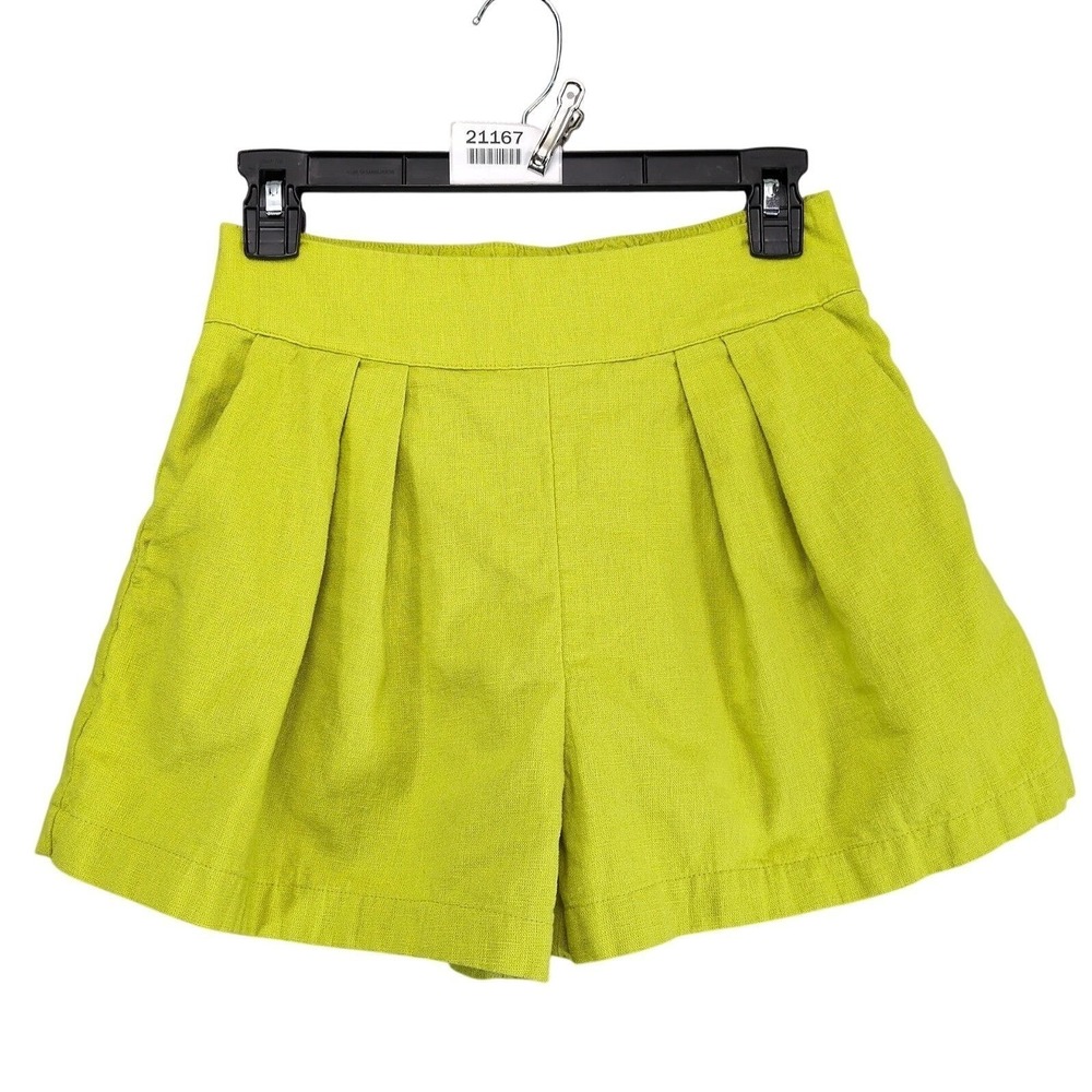 Abercrombie & Fitch Linen Blend Pull-On Shorts Women's XS Lime Pleated High Rise